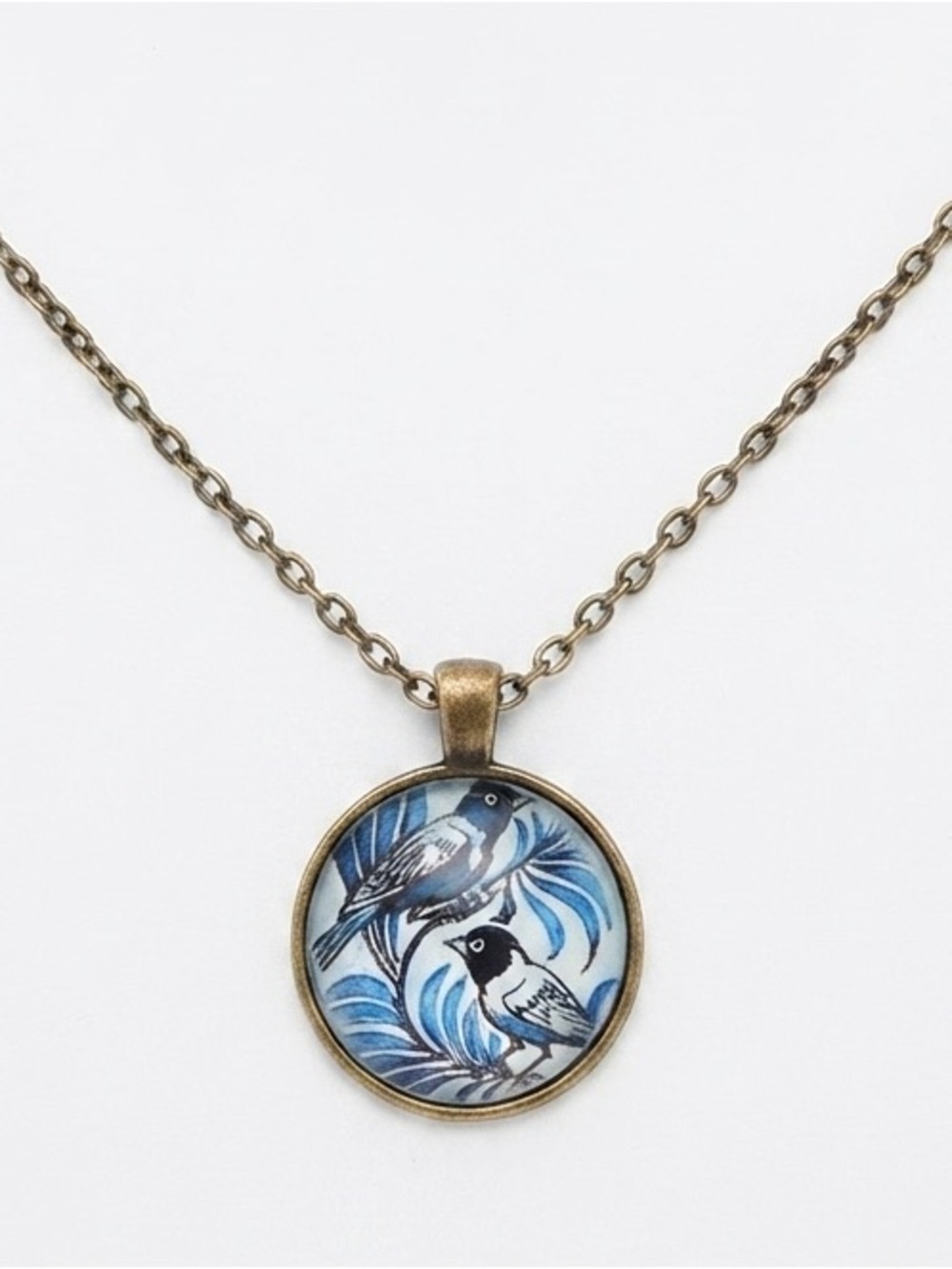 Blue and Bronze Bird Pendant Necklace